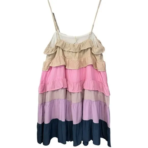 BiBi Color Blocked Ruffled Tiered Dress Medium NWT | - Picture 8 of 14